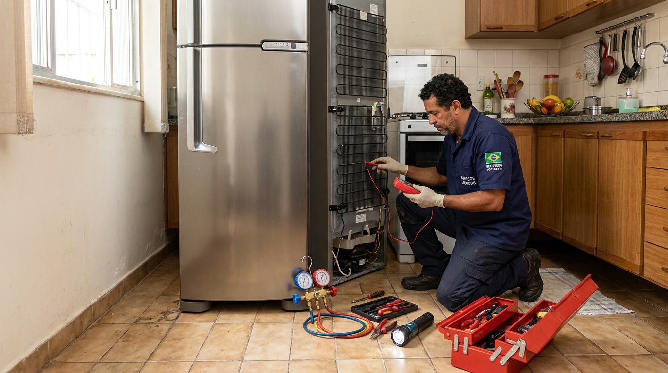 Técnico de geladeira avaliando em Anápolis‑GO